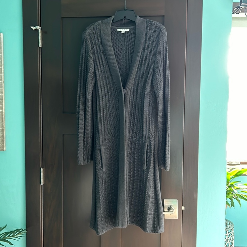 CAbi gray long duster sweater size Medium